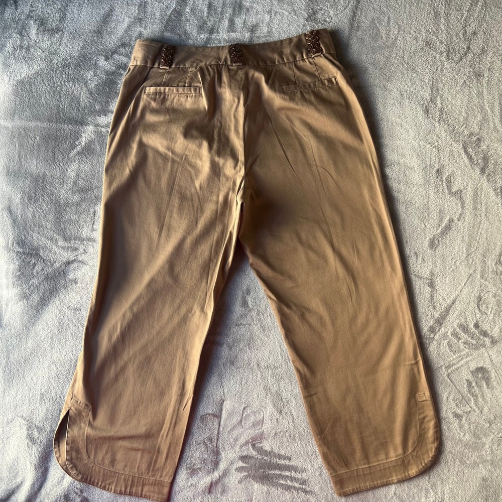 Cotton Women Camel Tan Wide Leg Crapis Button Detail Size 10 Stretch - Picture 2 of 7